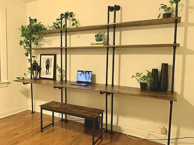 ZIOTHUM Wall Mounted Desk with Shelves, Industrial Ladder Style Floating Desk - Image 8