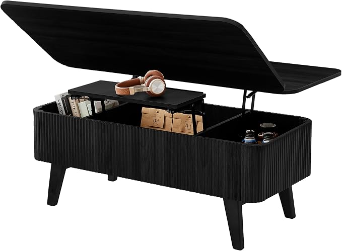 Fluted Lift Top Coffee Table, 3 in 1 Convertible Coffee Tables Converts to - Image 9