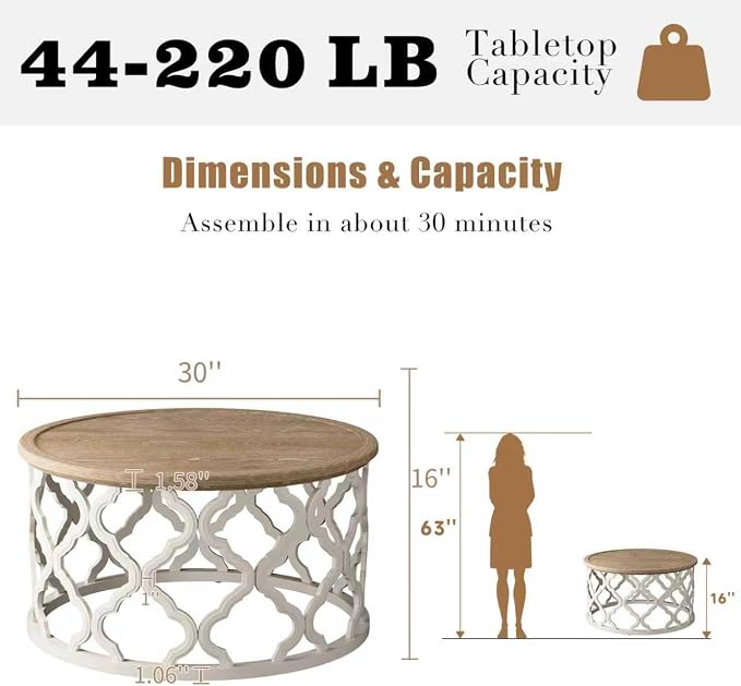 Farmhouse Coffee Table, French Country Round Coffee Table - Image 2