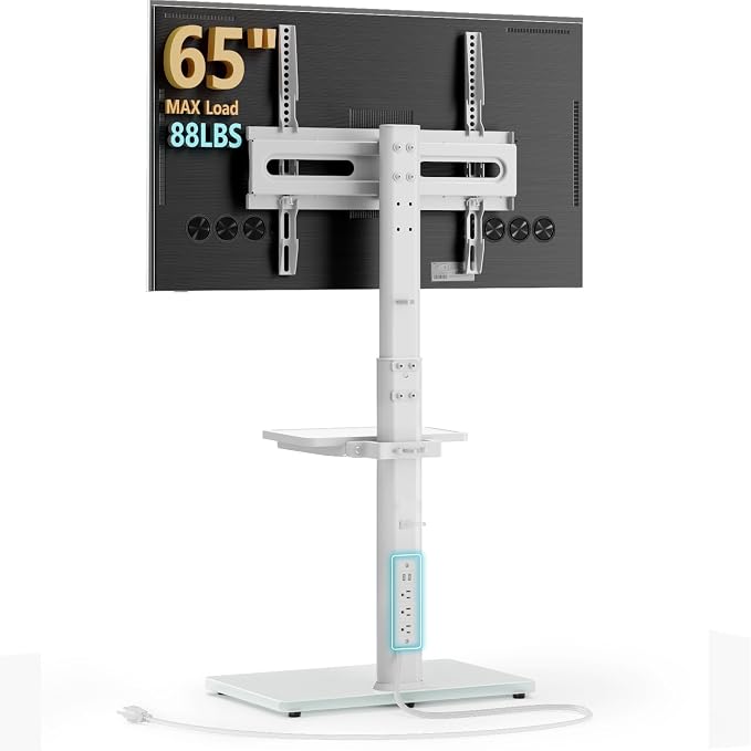 AX WABER Floor TV Stand with Power Outlet& Shelf, Universal TV Stand Mount by 1