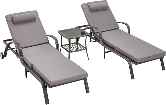 HOMREST Pool Lounge Chairs Set of 3, Outdoor Wicker Chaise - Image 7