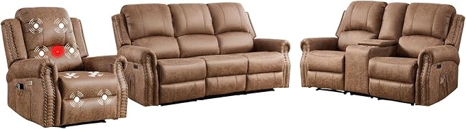 EBELLO Faux Leather Power Recliner Sofa Furniture Set, Included Electric - Image 9