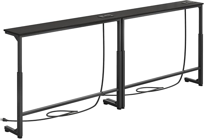 Kitstorack 2-Pack Black Narrow Console Table Behind Couch, Adjustable Height & by Kitstorack