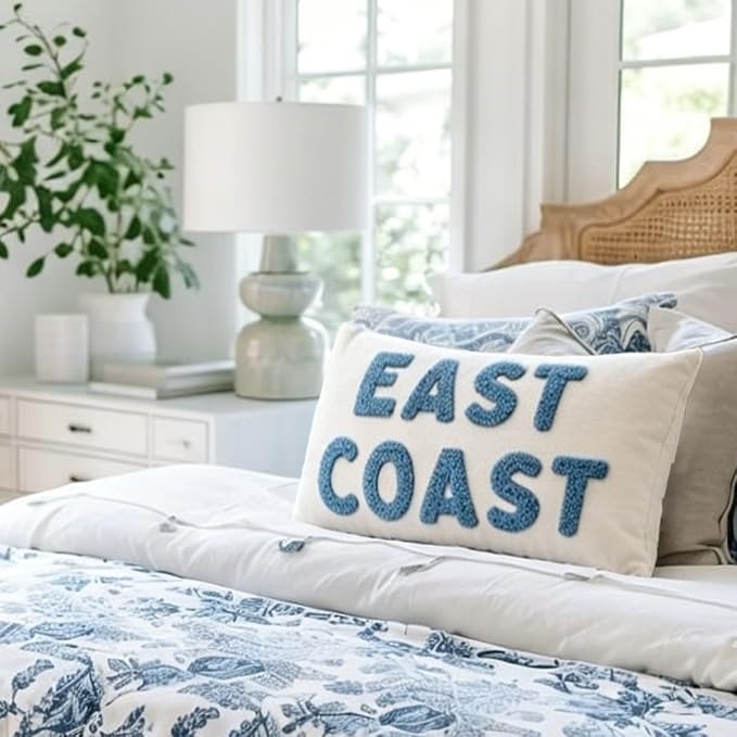 Blue Coastal Tufted Embroidery Throw Pillow Cover 12x20, Coastal Room Decor - Image 5