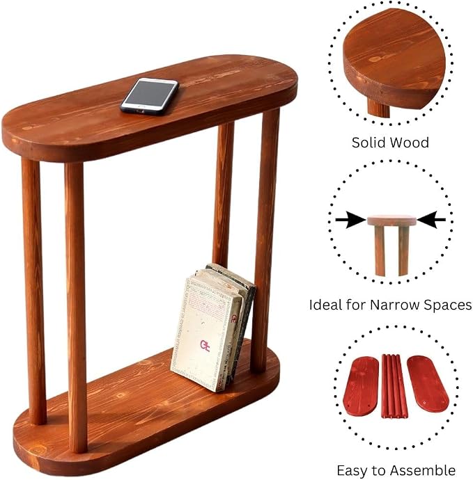 Oval Solid Wood Narrow Side Table, Slim End Table, Small Coffee Table - Image 5