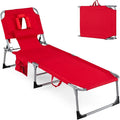 Goplus Tanning Chair, Folding Adjustable Patio Lounger w/Face Arm Holes by Goplus