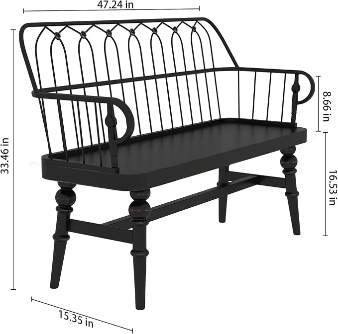 DIBRATY Entryway Bench, Spindle Back Wooden Dinning Bench, Farmhouse Foyer Bench - Image 2