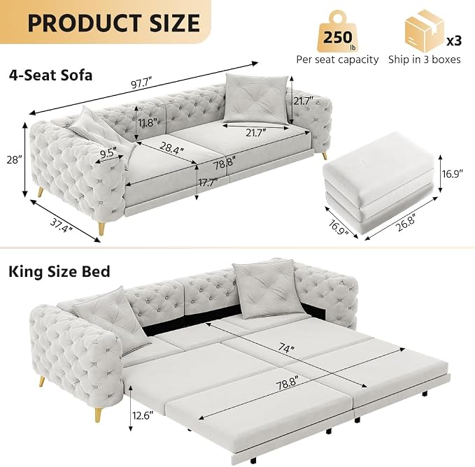 97.7" Convertible Queen Sleeper Sofa - Image 2