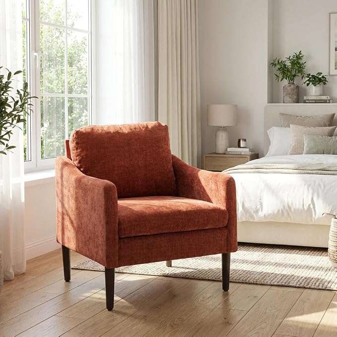 2PCS Mid Century Modern Accent Chair, Chenille Fabric Armchair - Image 3