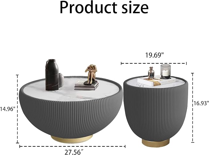 SSLine Bowl-Shape Coffee Table Set of 2 Modern Sintered Stone Top Nesting - Image 2