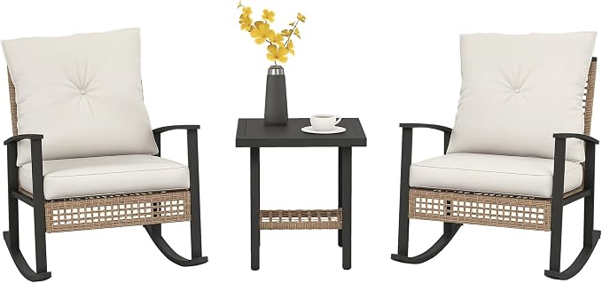 Outsunny 3 Pieces Rocking Wicker Outdoor Bistro Set, Rattan Patio Furniture Set by Outsunny