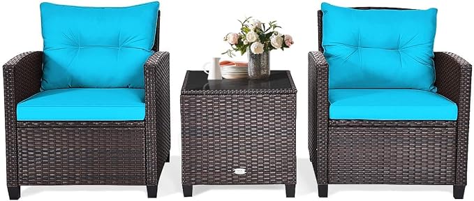 HAPPYGRILL 3 Pieces Patio Conversation Set, Outdoor Furniture Set PE Rattan - Image 9