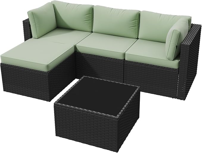 Aoxun Outdoor Patio Furniture Set, 5-Pieces All-Weather Rattan Sectional Sofa - Image 9