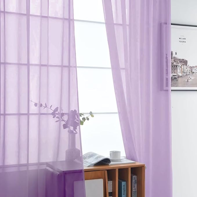 SpaceDresser Lavender Sheer Curtains 4 Panels Rod Pocket Semi-Sheer Curtain 90 - Image 4