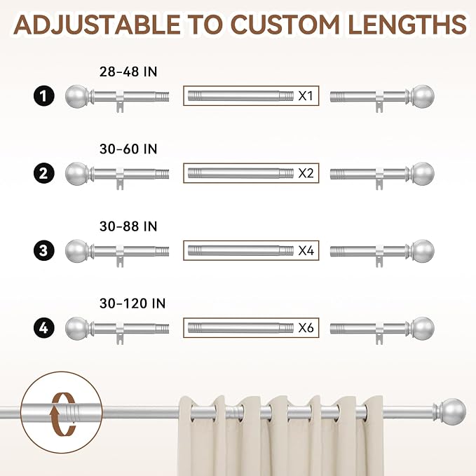 Silver Curtain Rods for Windows 28 to 48 Inch, 2 Pack 5/8 Inch Diameter - Image 5