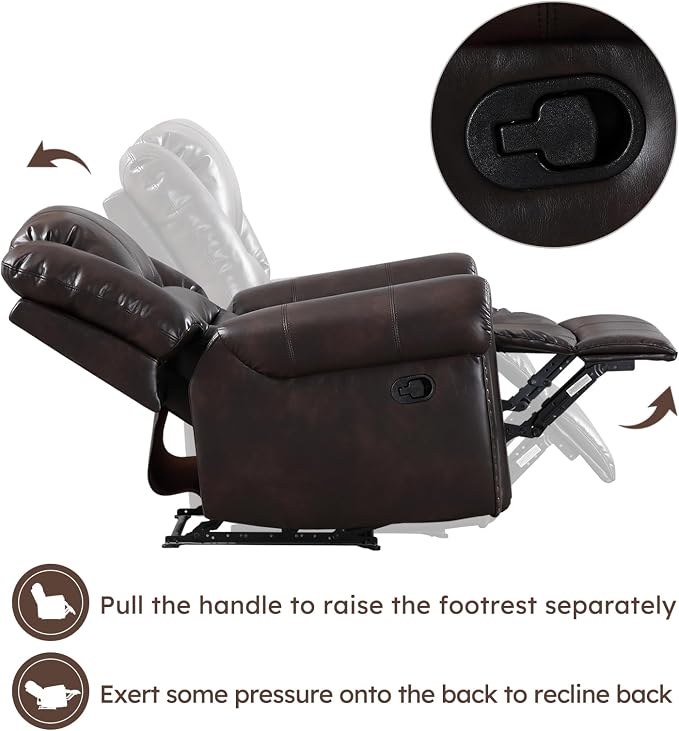 CANMOV Leather Recliner Chair, Classic and Traditional Manual Recliner Chair - Image 7