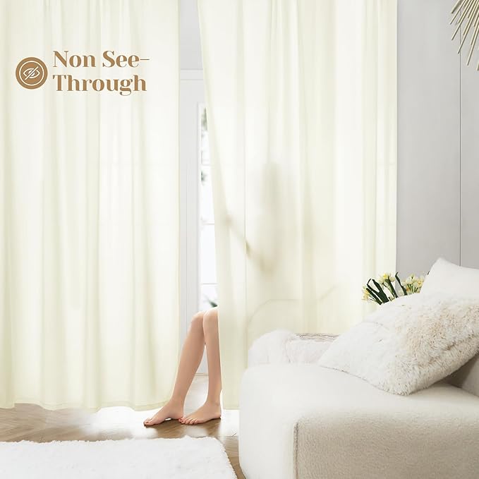 HOMEIDEAS Non-See-Through Cream Yellow Privacy Sheer Curtains 52 X 63 Inches by HOMEIDEAS