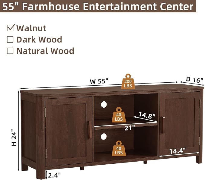 Joaxswe Farmhouse 55" Entertainment Center, Walnut Tv Stand - Image 2