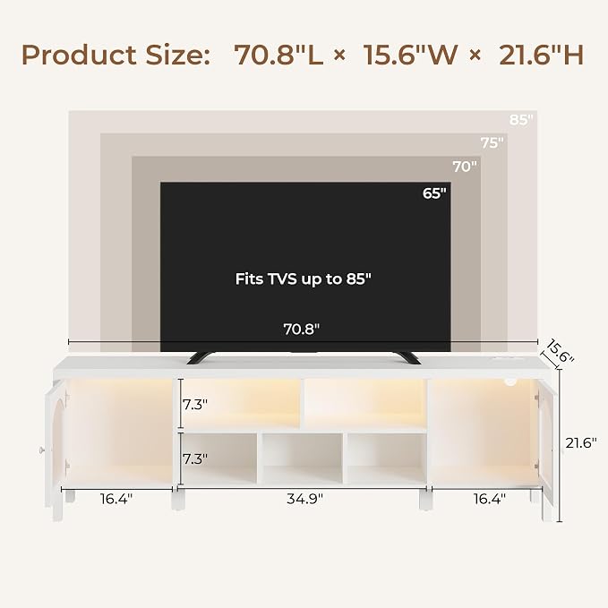 IRONCK TV Stand for 75 Inch TV, Modern Media TV Console - Image 3