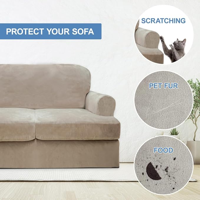 CUCRAF T Cushion Sofa Cover 3 Piece Loveseat Slipcovers, Soft Thick Velvet - Image 4