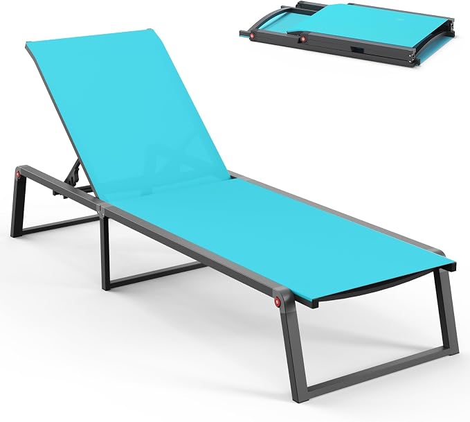 Aluminum Chaise Lounge Chair Outdoor, Foldable& No Assembly Patio Pool Lounge by Oasbira
