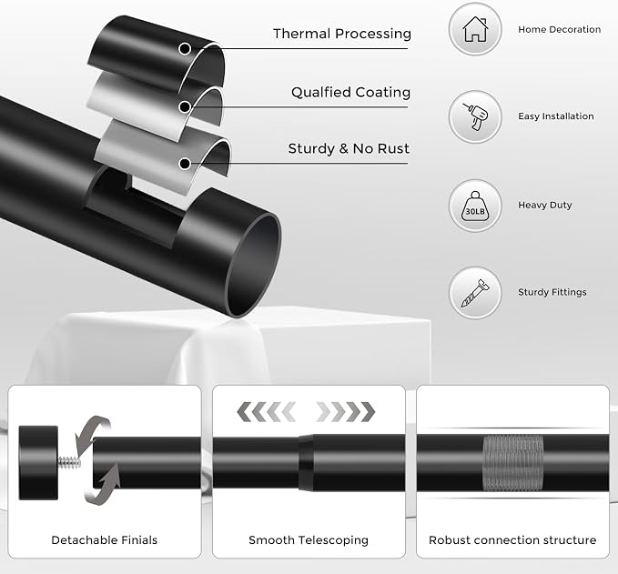 VOIIY Curtain Rods for Windows 18 to 42 Inch, Modern Adjustable Heavy Duty - Image 7