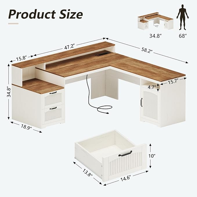 YOMILUVE 63" Farmhouse L Shaped Executive Desk - Image 2