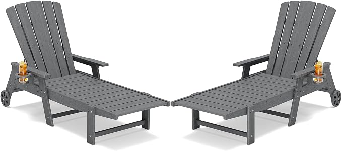 Outdoor Lounge Chair Set of 2, HDPE 4-Position Adjustable Chaise Lounge Outdoor by Unknown
