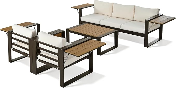 4-Piece Patio Conversation Set, Aluminum Frame Outdoor Patio Furniture Set w/ - Image 7