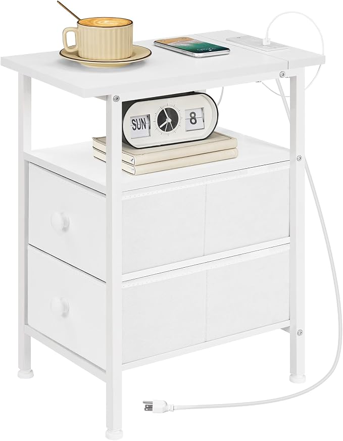 HOOBRO End Table with Charging Station, Narrow Side Table, Nightstand with 2 - Image 9