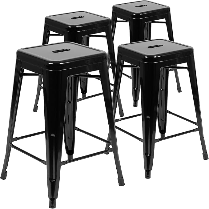 Flash Furniture Lily 24" High Metal Counter-Height, Indoor Bar Stool in Black by FlashFurniture