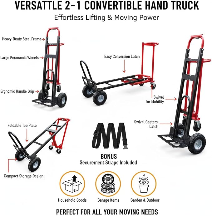 Suzhi Convertible Hand Truck Dolly Cart Heavy Duty/with 4 Wheels, Industrial - Image 2