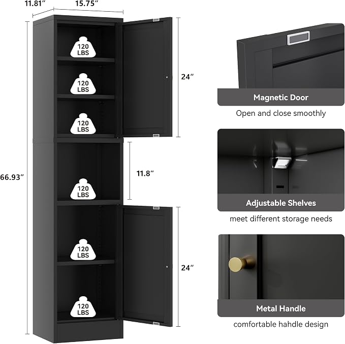 YAUWOH 2-Door Metal Storage Cabinet, Tall Slim Pantry Organizer - Image 3