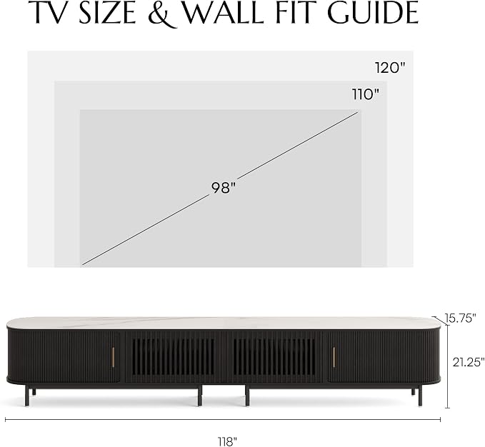 POVISON Fully-Assembled Sliding Tambour Door TV Stand, Mid Century Modern TV - Image 5