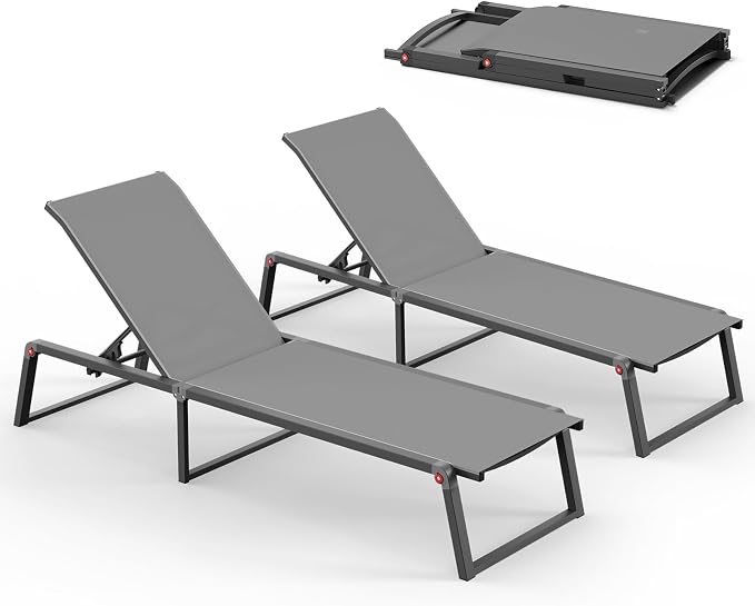 Aluminum Chaise Lounge Chair Outdoor, Foldable& No Assembly Patio Pool Lounge by Oasbira