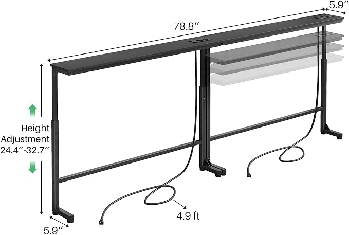 Kitstorack 2-Pack Black Narrow Console Table Behind Couch, Adjustable Height & - Image 3