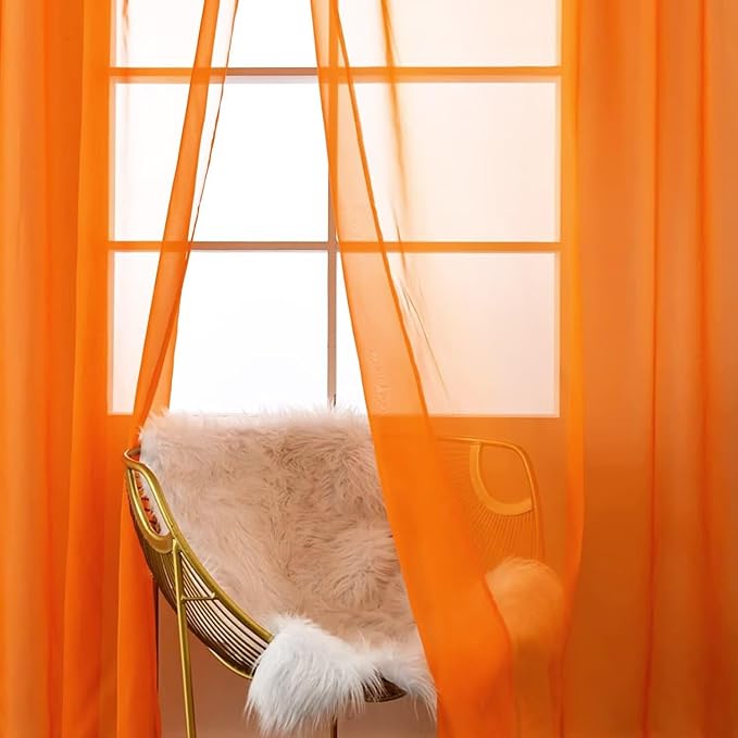 SpaceDresser Orange Sheer Curtains 4 Panels Rod Pocket Semi-Sheer Curtain 63 - Image 5
