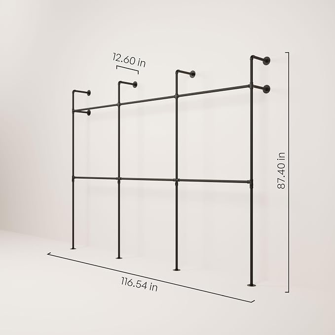pamo Industrial Pipe Clothing Rack – Wall Mounted Black Closet System in - Image 2
