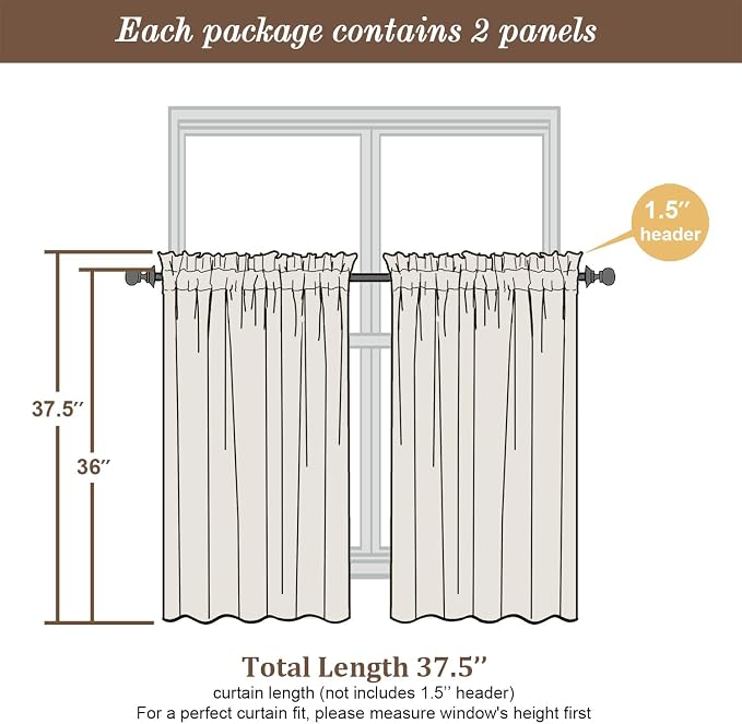 Chyhomenyc Sheer Curtains 36 inch Length 2 Panels, Light Filtering Voile Rod - Image 4