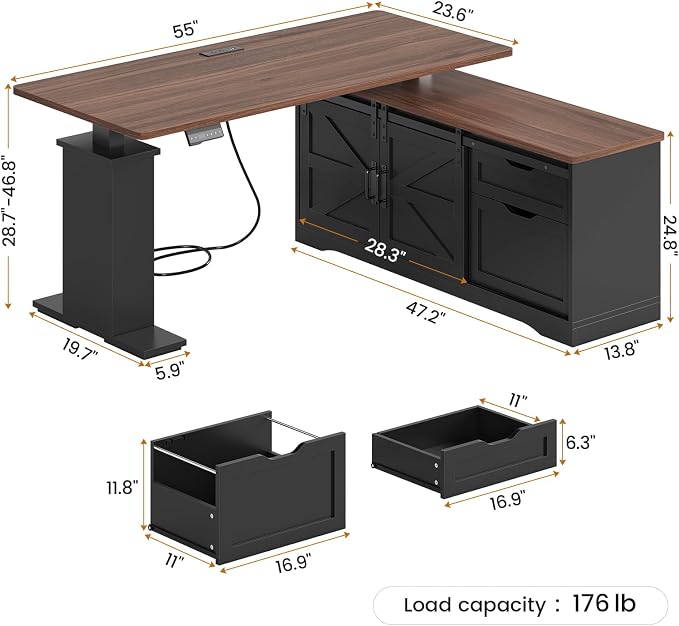 SEDETA Farmhouse L Shaped Standing Desk, 55 inch Height Adjustable Corner Desk - Image 2