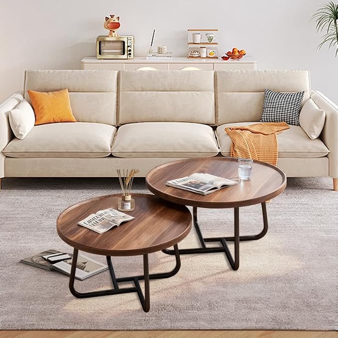 Round Nesting Coffee Table Set of 2, Mid Century Modern, Center - Image 3