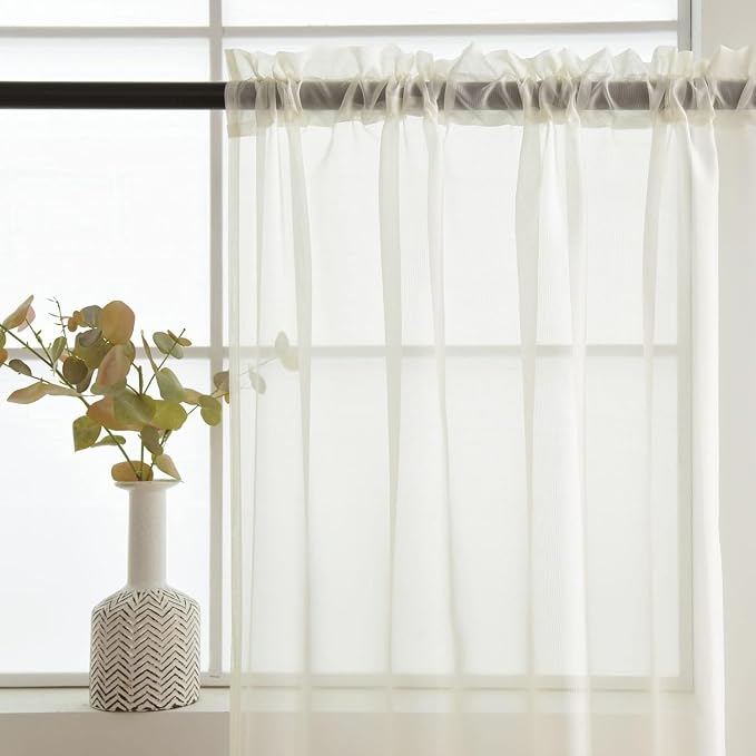 SpaceDresser Ivory Sheer Curtains 4 Panels Rod Pocket Semi-Sheer Curtain 108 - Image 5
