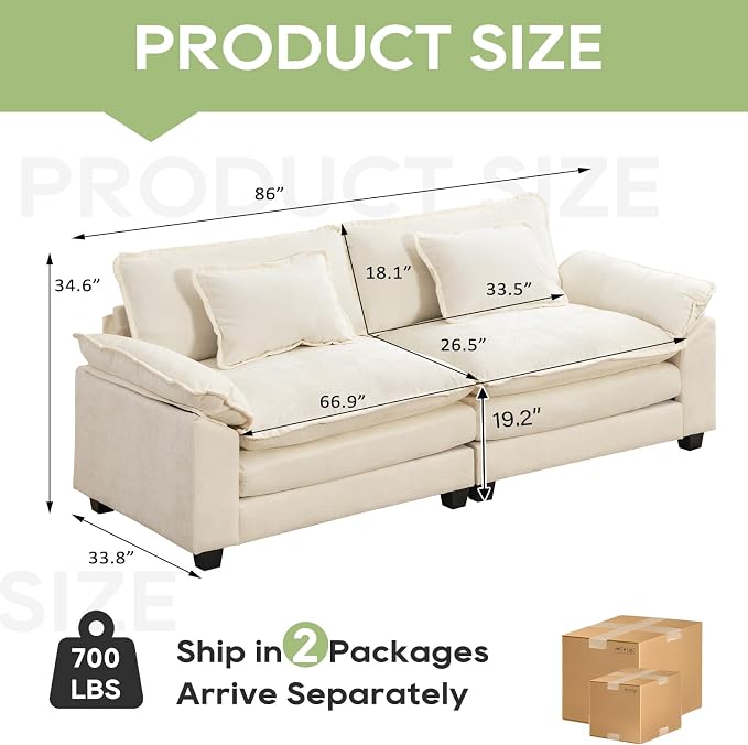 Oprisen 86" Modular Sectional Sofa, Comfy Cloud Couch Sectional Sofa, Chenille - Image 2
