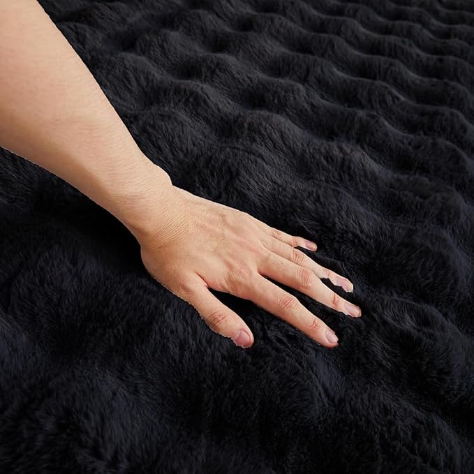 Black Rabbit Plush Rug 6'x9', Fluffy Faux Fur Shaggy Area Rug - Image 7
