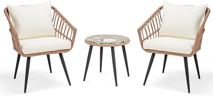 ECOTOUGE 3 Piece Wicker Patio Bistro Set, Outdoor Rattan Dining Set by ECOTOUGE