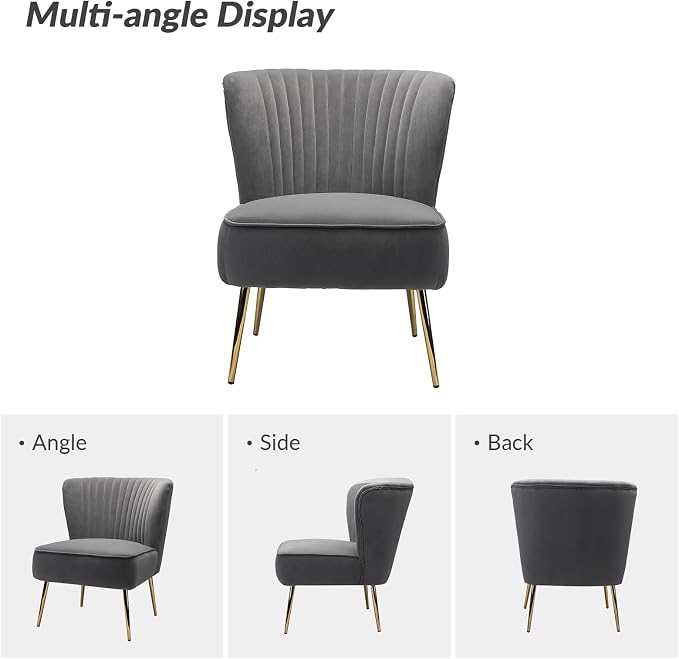 HULALA Home Velvet Accent Chair Set of 2, Modern Armless Upholstered Side Chair - Image 7