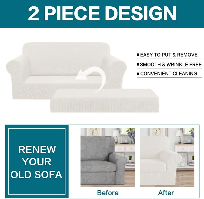 Turquoize Stretch Sofa Slipcover 2 Pieces Sofa Cover Couch Cover - Image 3