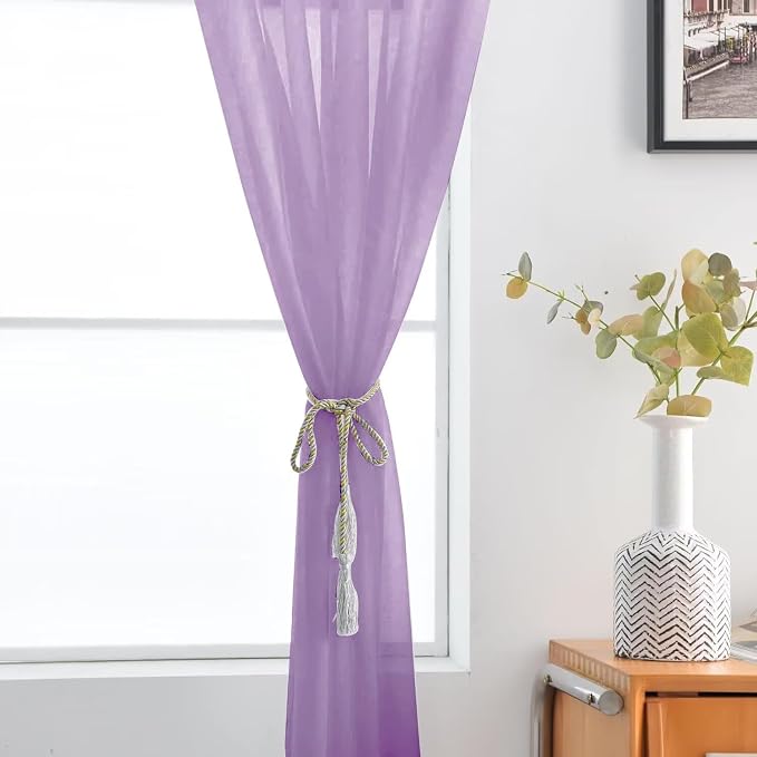 SpaceDresser Lavender Sheer Curtains 4 Panels Rod Pocket Semi-Sheer Curtain 108 - Image 6
