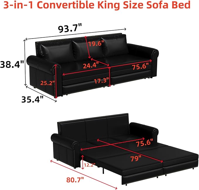 Faux Leather Sleeper Sofa Couch - Image 2