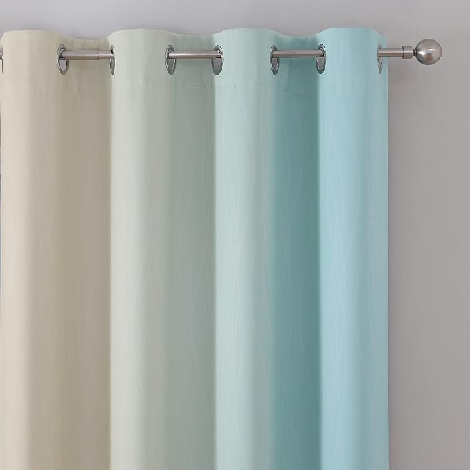 Estelar Textiler Beige and Aqua Blackout Curtains - Image 4